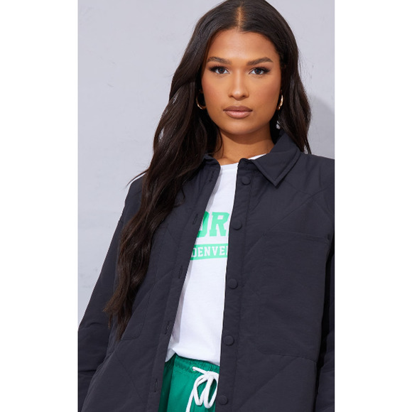 Pretty Little Thing Longline Quilted Shacket, Women's Size 12 US - Black - Picture 3 of 13